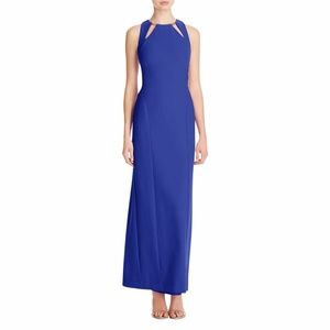NICOLE MILLER CREPE HI NECK EVENING DRESS